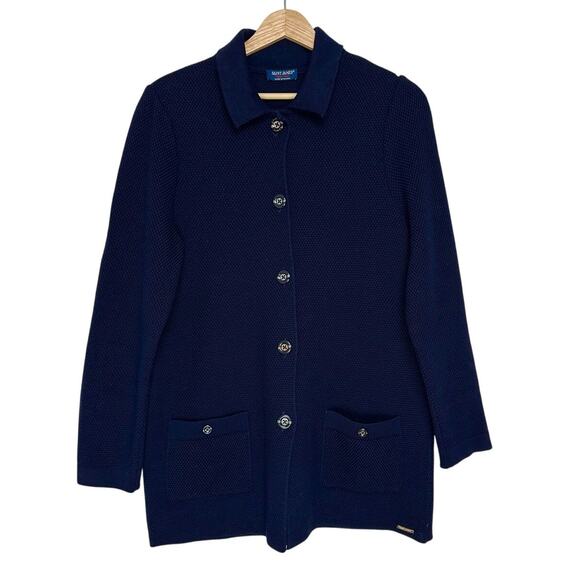 Saint James 100% Wool Long Cardigan Navy 10 - Picture 2 of 10